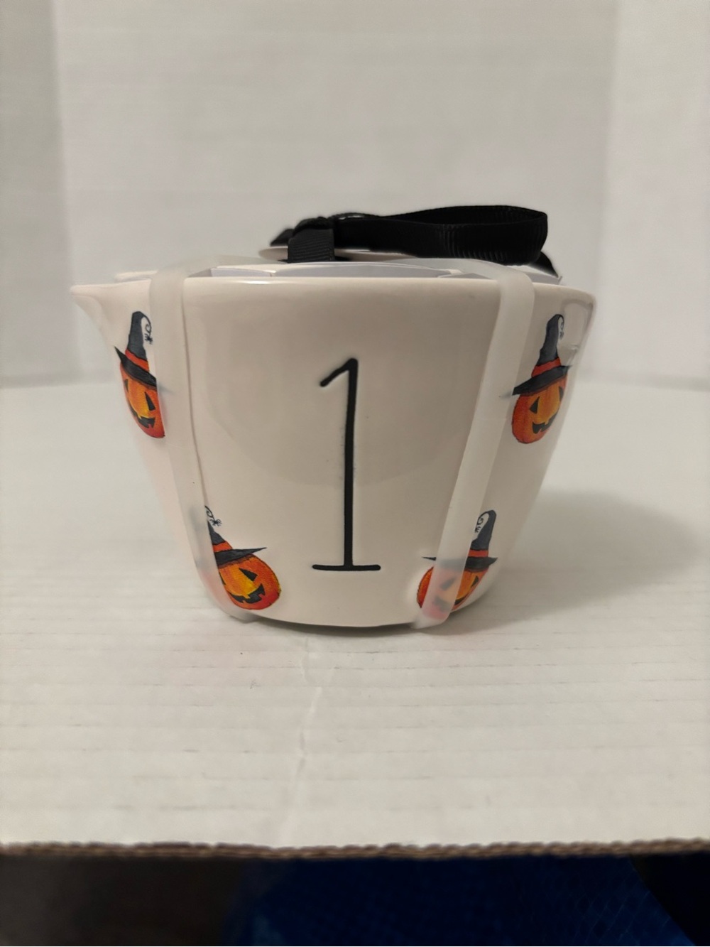 Rae Dunn White Ceramic Halloween Treat Bowl with Orange Pumpkin Accents